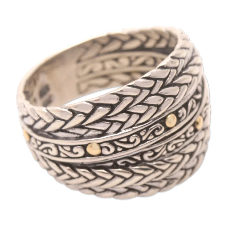 Women’s silver rings-Novica Handmade Bohemian Allure Gold-Accented Band Ring