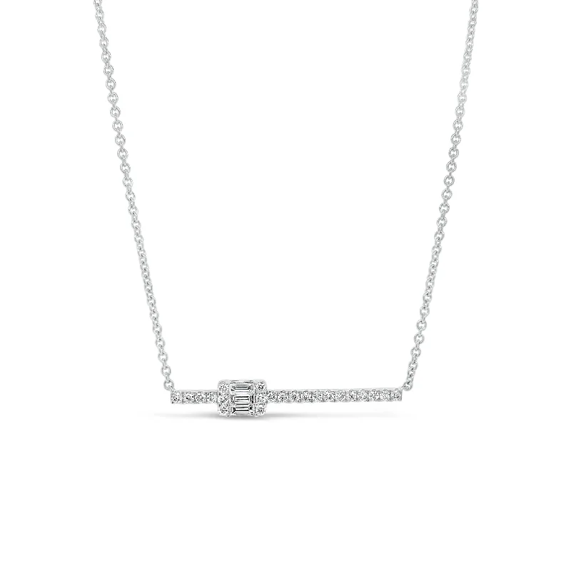 Women’s engagement necklaces-Diamond Bar Pendant with Diamond Rectangle Accent