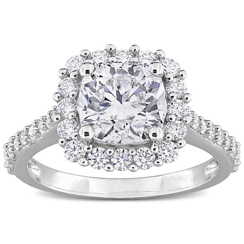 Women’s bridal rings-Miadora 2 3/4ct DEW Cushion-cut Created Moissanite Halo Ring in Sterling Silver