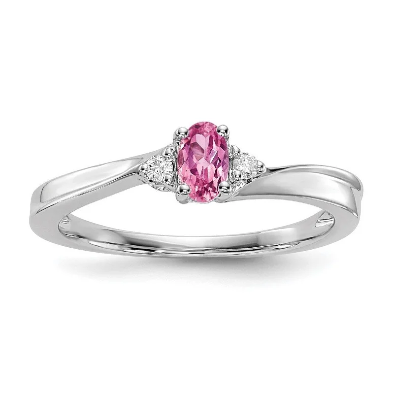 Curata 925 Sterling Silver Rhodium Plated Created Pink Tourmaline Ring