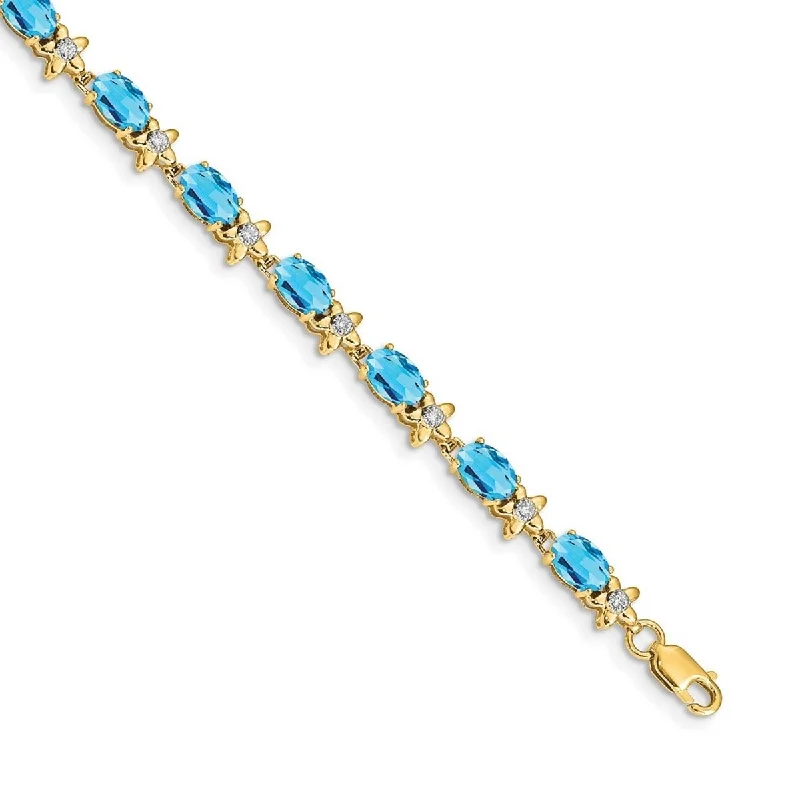 Women’s beaded bangles-Curata 4.5mm 14k Floral Diamond Blue Topaz Bracelet