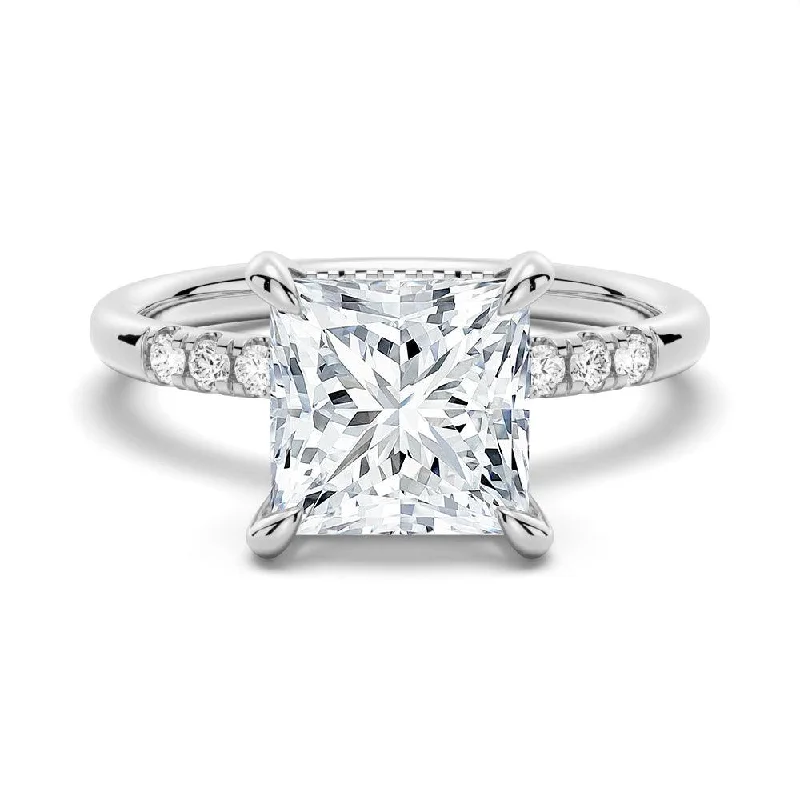 Women’s round engagement rings-Princess Cut Moissanite Engagement Ring With Hidden Halo