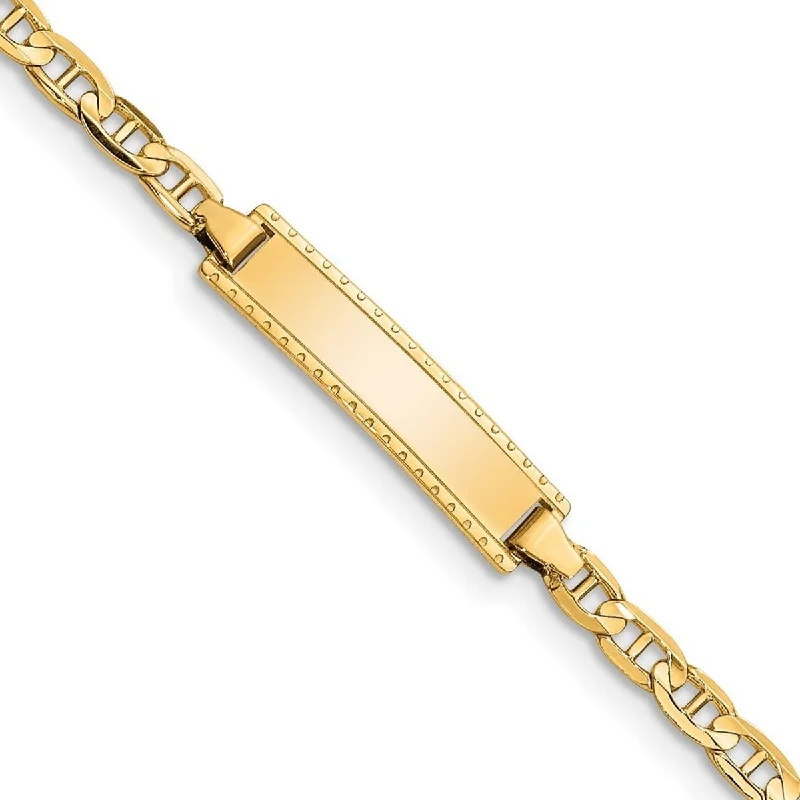 Women’s diamond bracelets-Curata 14k Yellow Gold Baby ID Anchor Bracelet - 6 Inch