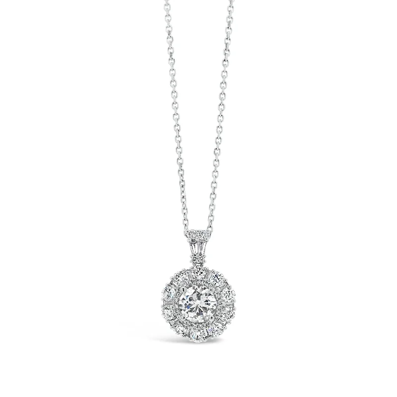 Women’s statement necklaces-Diamond Halo Pendant with Rounds and Baguettes