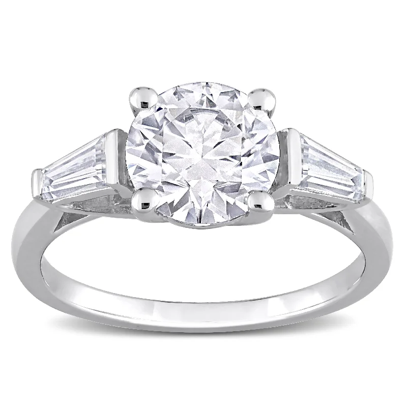 Women’s vintage-inspired engagement rings-Miadora 2 1/10ct DEW Taper Created Moissanite Three Stone Ring in Sterling Silver