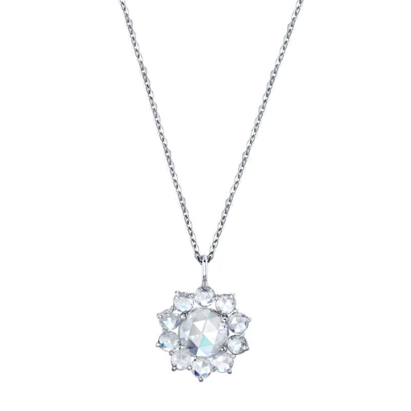 Women’s diamond pendant necklaces-Rose Cut Diamond Floral Pendant