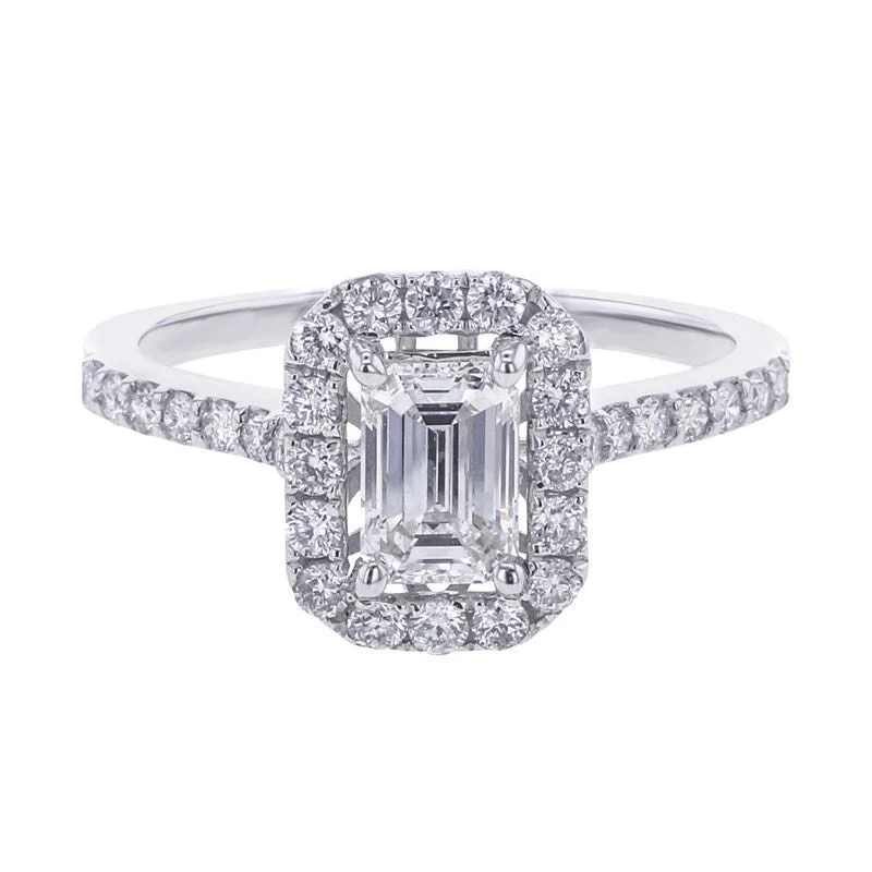 Women’s diamond engagement rings-Carly Emerald Cut Halo 1 1/10ct Ready for Love Diamond Engagement Ring