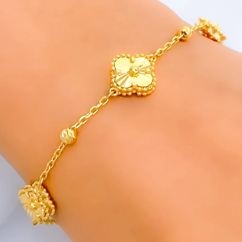 Women’s adjustable bracelets-Reflective 21k Gold Triple Clover Bracelet