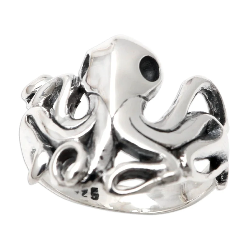 Women’s personalized rings-Novica Handmade Octopus Friend Sterling Silver Cocktail Ring