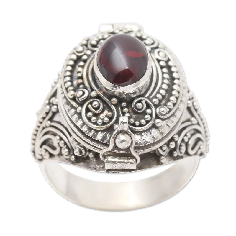 Women’s antique-style rings-Novica Handmade The Secret In Red Garnet Locket Ring