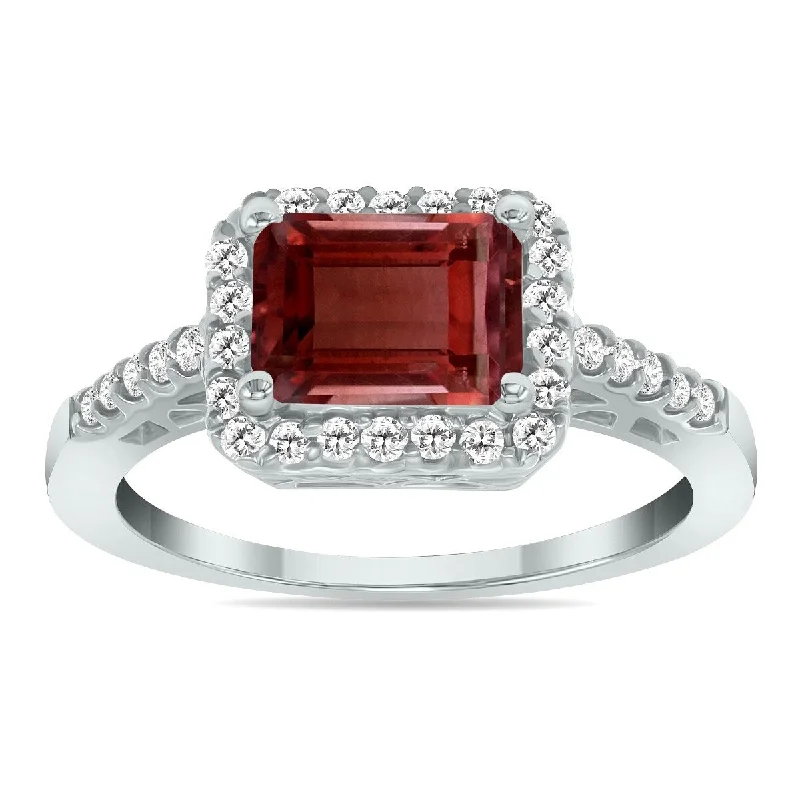 Women’s emerald diamond rings-Marquee Jewels 2 1/2 Carat TW Emerald Cut Garnet Diamond Ring in 10K White Gold