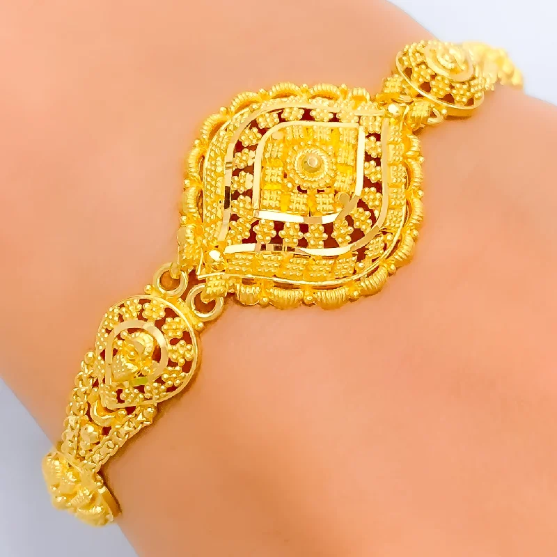 Women’s twisted bangles-Graceful Beaded Flower 22k Gold Bracelet