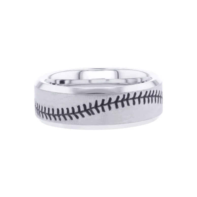 Women’s gemstone engagement rings-Bohm Baseball Stitch Wedding Ring