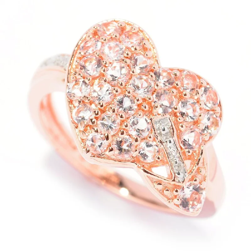 Women’s turquoise rings-Rose Gold over Silver Morganite and Diamond Accent Heart Ring