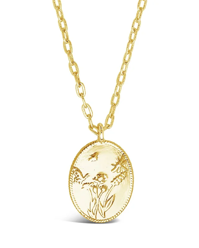 Women’s dainty gold necklaces-Engraved Garden Pendant