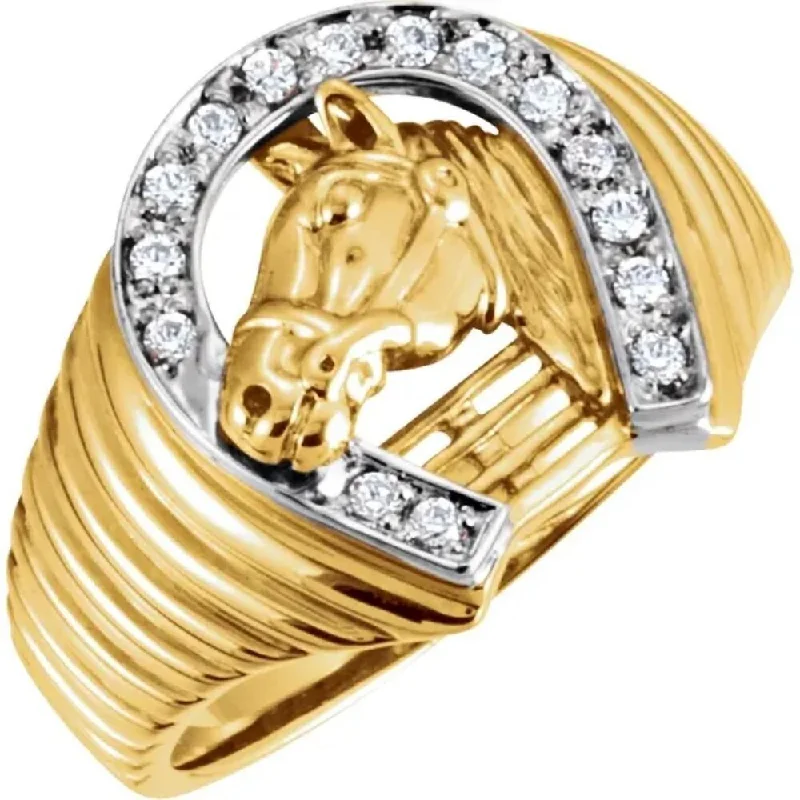 Women’s bridal rings-Men's 1/3CT Diamond Horseshoe Lucky Ring 10k Yellow Gold