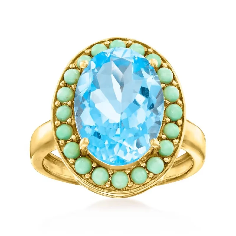 Sterling Silver Over Gold Plated Sky Blue Topaz And Campitos Turquoise Ring