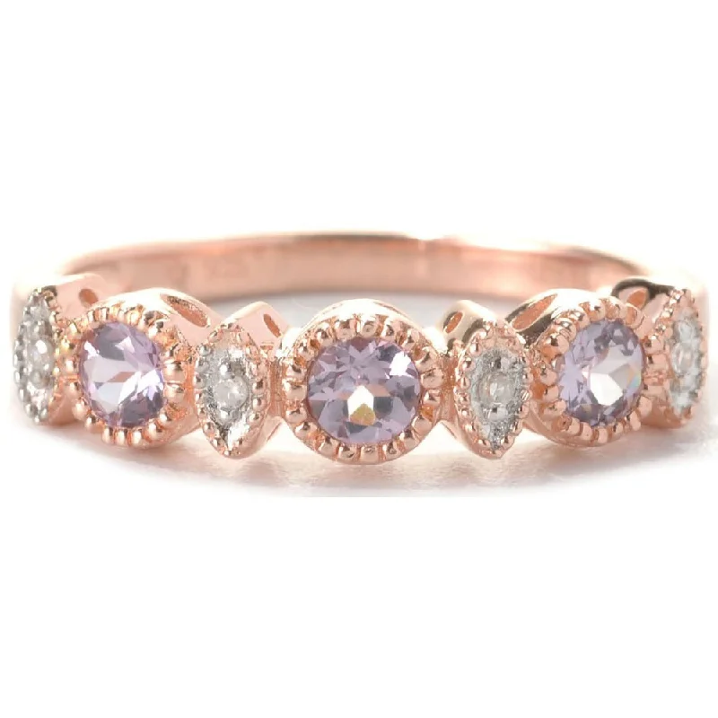 Women’s floral rings-SS/ 18k Rose Vermeil 0.36ct TW Lavender Spinel/ Diamond Accent Stack Ring