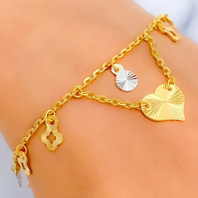 Women’s fashion bangles-Gorgeous Heart 22K Gold Charm Bracelet