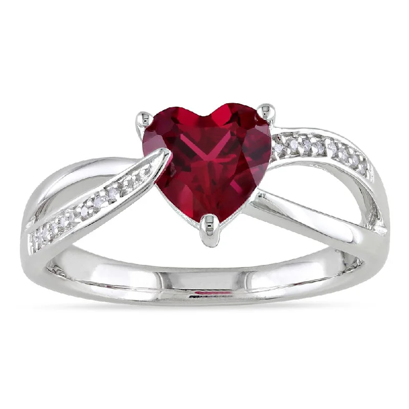 Women’s hand-crafted rings-Miadora Sterling Silver Created Ruby and Diamond Heart Ring (H-I, I2-I3)