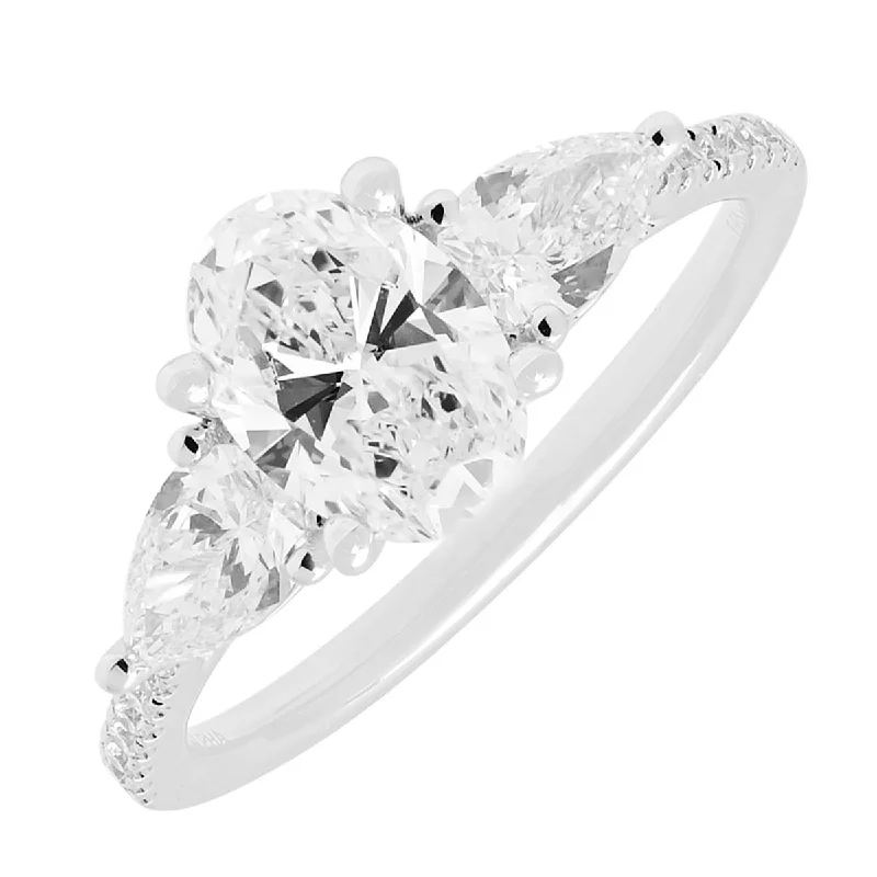 Women’s engagement rings with a diamond band-Lab Grown Oval and Pear Shape Diamond Engagement Ring in 14kt White Gold (1 5/8ct tw)