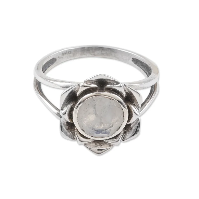 Women’s custom rings-Novica Handmade Misty Lotus Rainbow Moonstone Cocktail Ring