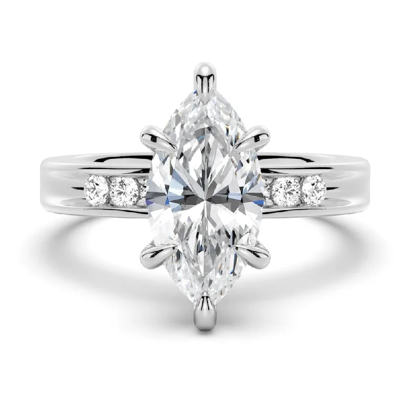 Women’s oval diamond engagement rings-Marquise Moissanite Engagement Ring With Accents