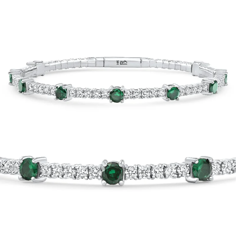 Women’s chic bangles-5Ct Emerald & Diamond Diamond Tennis Flexi Bangle Bracelet White Gold Lab Grown