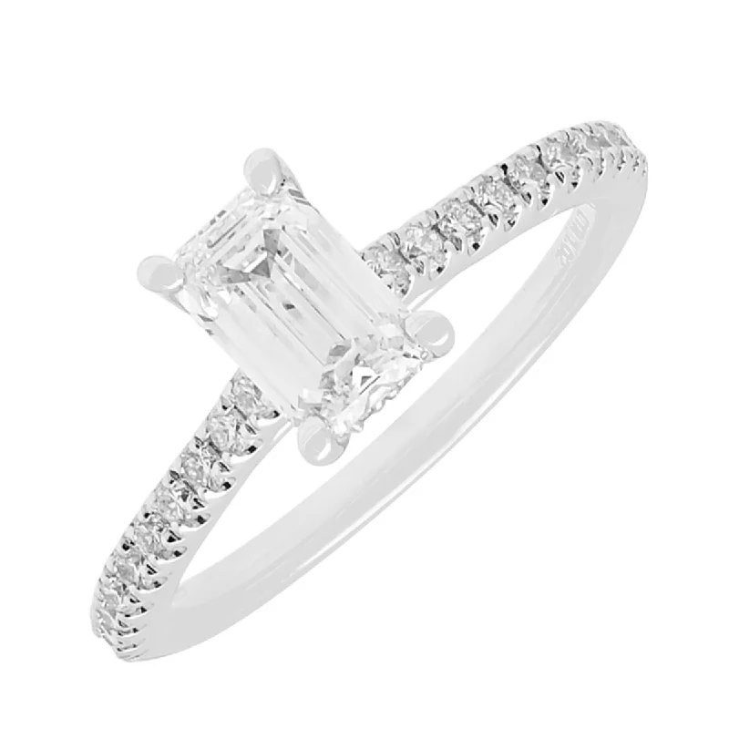 Women’s modern solitaire engagement rings-Lab Grown Emerald Cut Diamond Engagement Ring in 14kt White Gold (1 1/3ct tw)