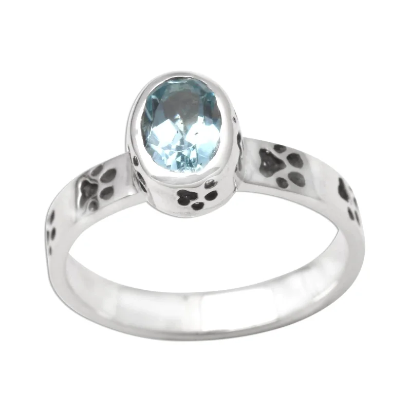 Women’s custom engagement rings-Novica Handmade Pawprints Blue Topaz Single-Stone Ring