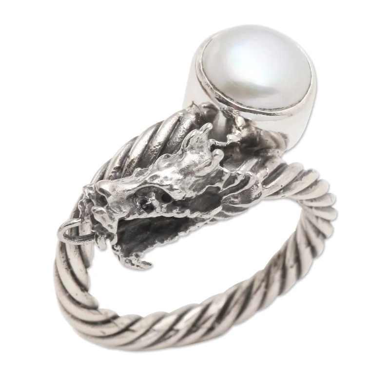 Women’s matching wedding rings-Novica Handmade Naga Basuki Cultured Pearl Cocktail Ring