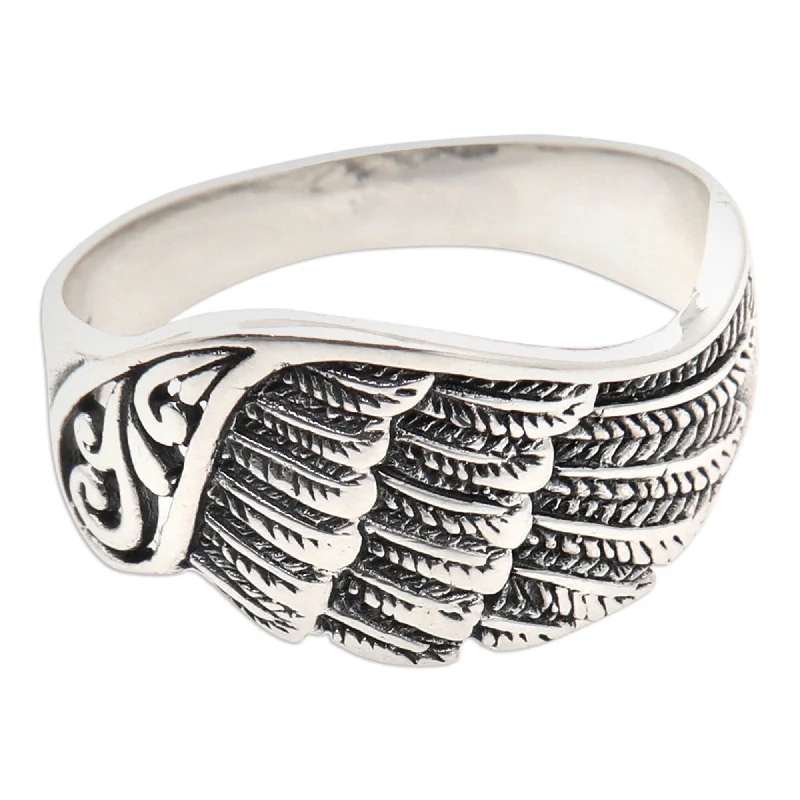 Women’s matching wedding rings-Novica Handmade Mighty Wing Sterling Silver Band Ring