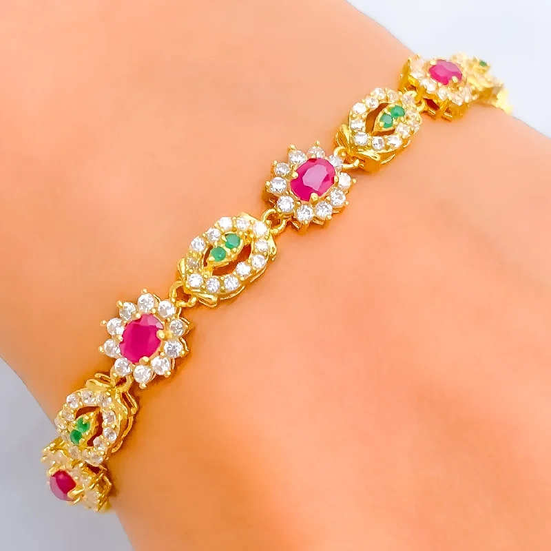 Women’s bangle bracelets-Festive Floral 22k Gold CZ Bracelet