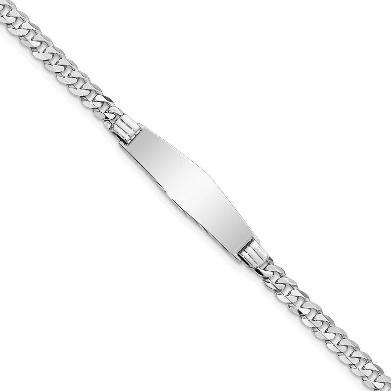 Women’s stretch bracelets-Curata 7.5mm 14k White Gold Engravable Flat Curb Link Soft Diamond Shape ID Bracelet