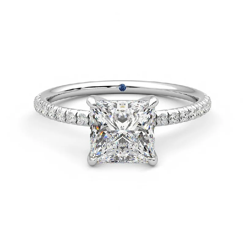 Women’s unique engagement rings-Four-Prong Princess Cut Moissanite Engagement Ring with Hidden Anniversary Stone Accent