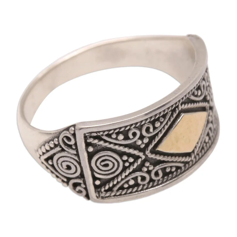 Women’s unique rings-Novica Handmade Royal Rhombus Gold-Accented Domed Ring