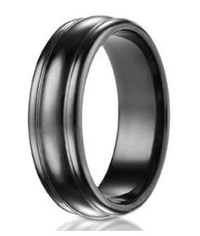 Women’s classic engagement rings-Benchmark Rounded Edge Black Titanium Wedding Ring for Men- 7.5mm