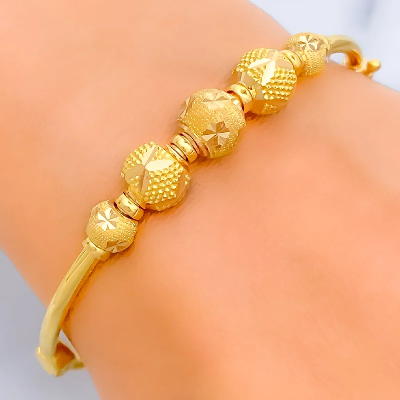 Women’s chain bracelets-Alternating Floral 22k Gold Bangle Bracelet