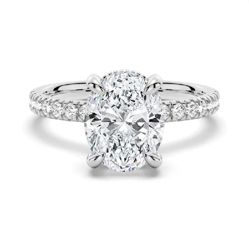 Women’s gold engagement rings-Micropavé Oval Moissanite Engagement Ring With Hidden Halo