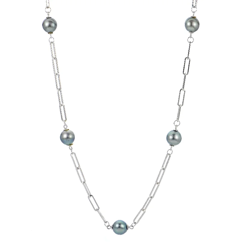 Women’s matching necklace sets-SS Tahitian Pearl Paperclip Necklace