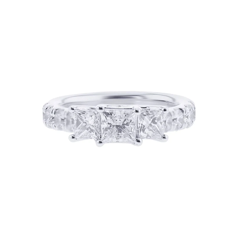 Women’s intricate engagement rings-Princess Cut Three Stone Love Story Diamond Ready for Love Engagement Ring