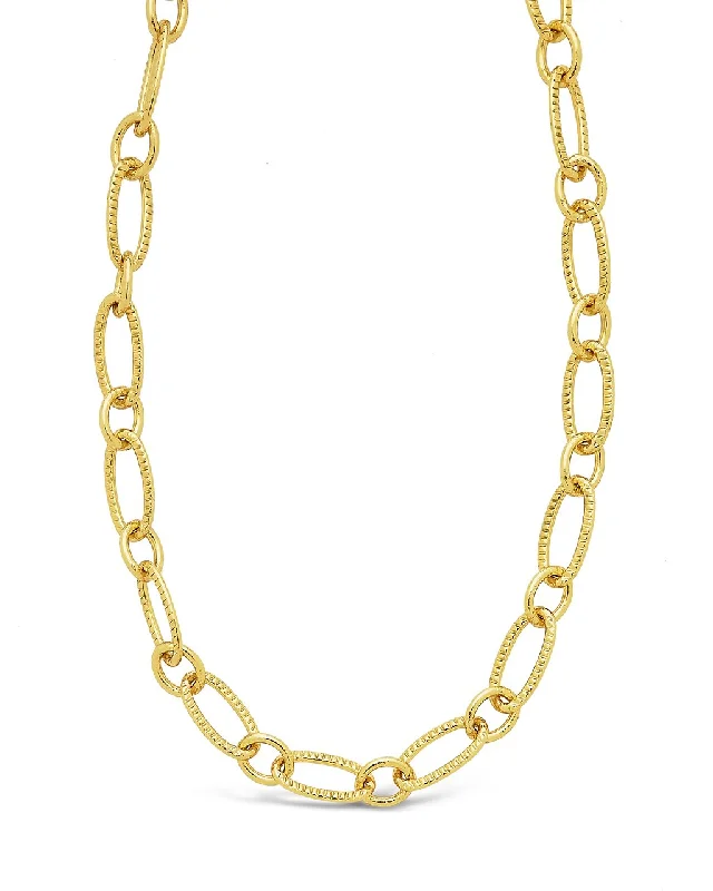 Women’s diamond necklaces-Textured Oval Link Chain