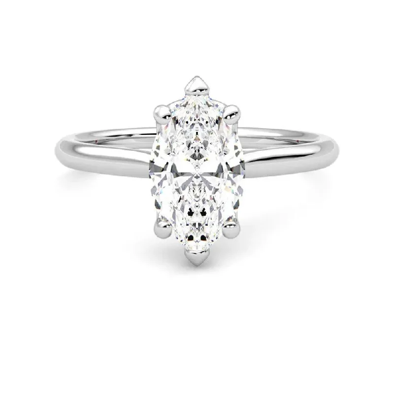 Women’s radiant cut engagement rings-Six-Prong Solitaire Marquise Cut Moissanite Engagement Ring with Hidden Anniversary Stone Accent