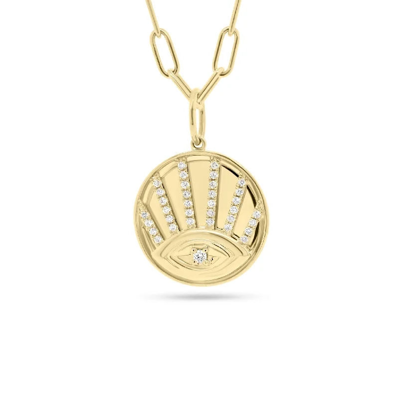 Women’s long gold necklaces-Diamond Evil Eye Disc Pendant