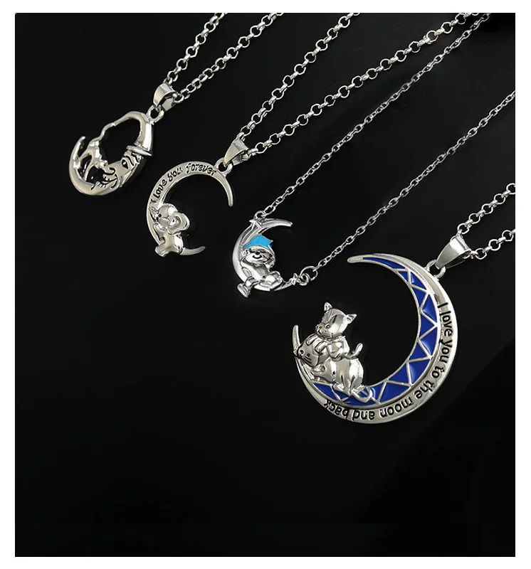 Women’s chic chain necklaces-New Moon Cat On The Moon Clavicle Chain Alloy Necklace Wholesale