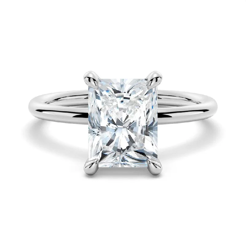 Women’s bridal engagement rings-Four-Prong Radiant Solitaire Moissanite Engagement Ring With Hidden Halo