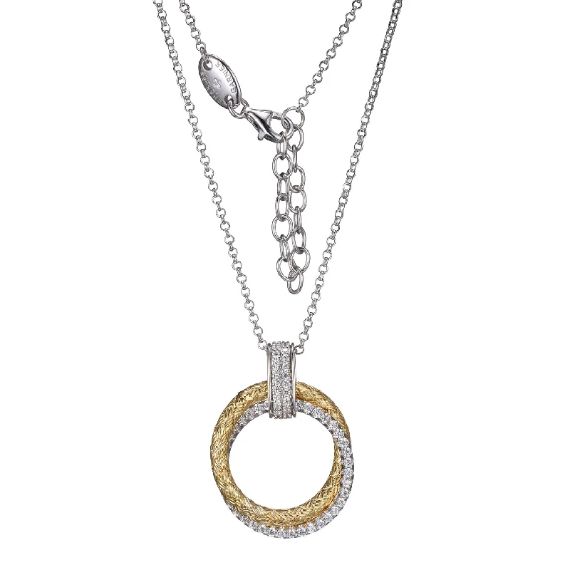 Women’s geometric necklaces-2-Tone & Crystal Necklace with Interlocking Circles Pendant