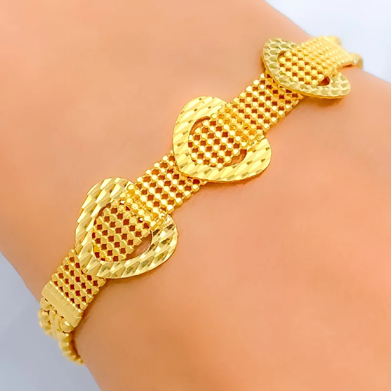 Women’s fashion crystal bangles-Dazzling Triple Heart 22k Gold Bracelet