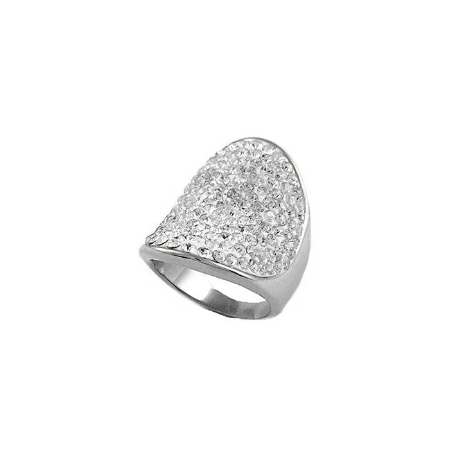 Women’s luxury engagement rings-Crystal Cocktail Ring 18K White Gold Plated Sizes 69 White Crystal