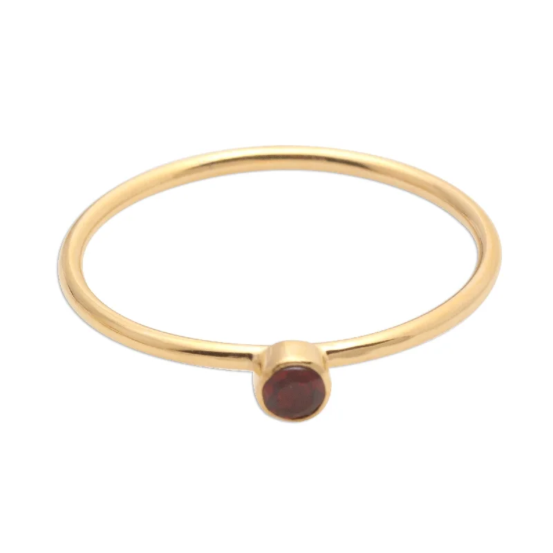 Women’s turquoise rings-Novica Handmade Subtly Sweet Gold Plated Garnet Solitaire Ring